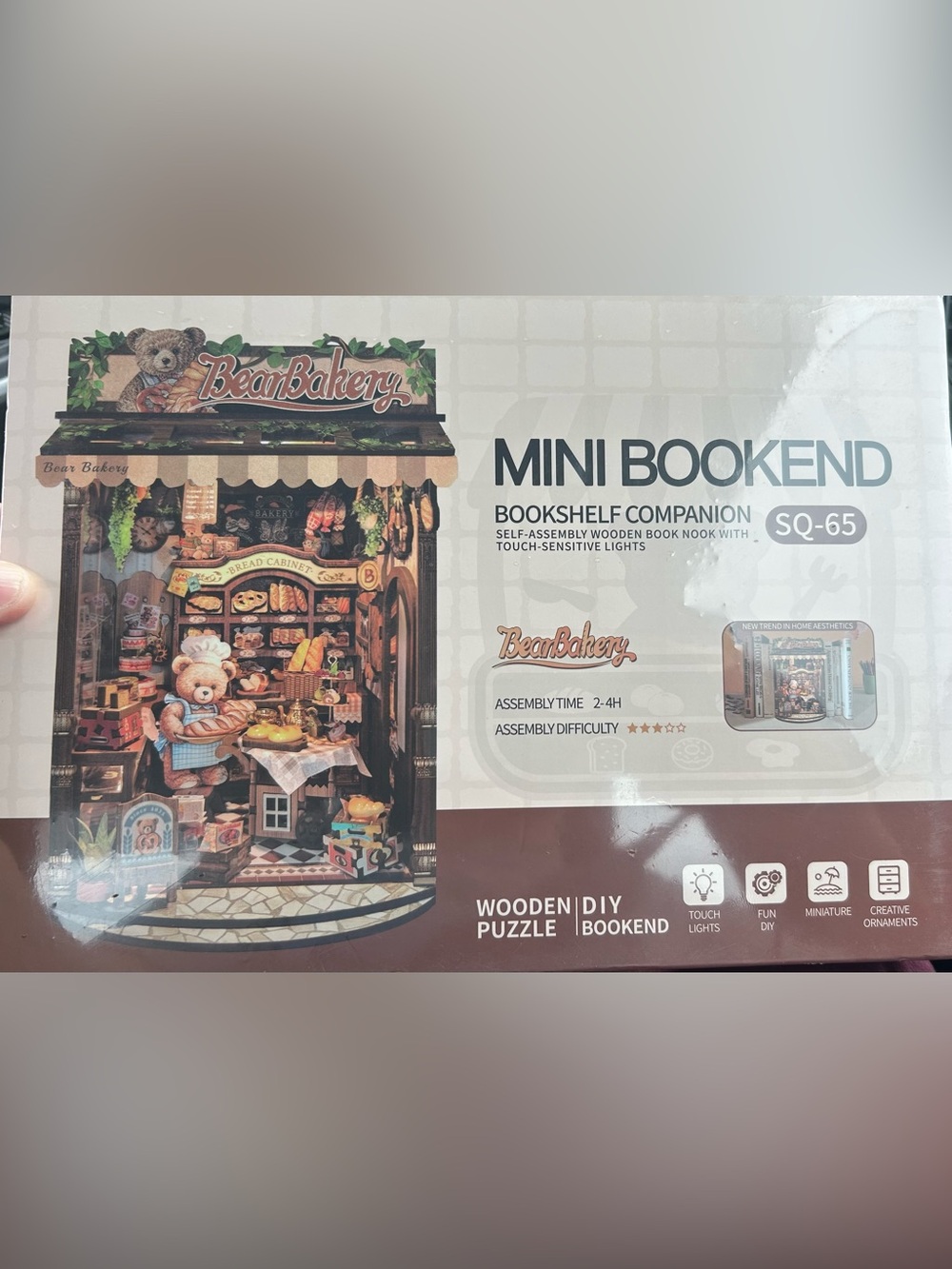 Bear Bakery Mini Bookend - Brown and Cream DIY Wooden Bookshelf Companion